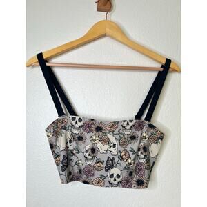 MeUndies Skull and Floral Print Bra - Black and Cream